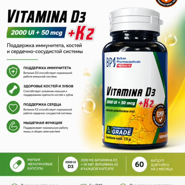 Balkan Vitamin D3 + K2 - 60 капс